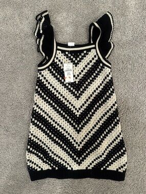Gap Kids Black & Cream Chevron Crochet Style Knit Ruffle-Sleeve Tank Dress